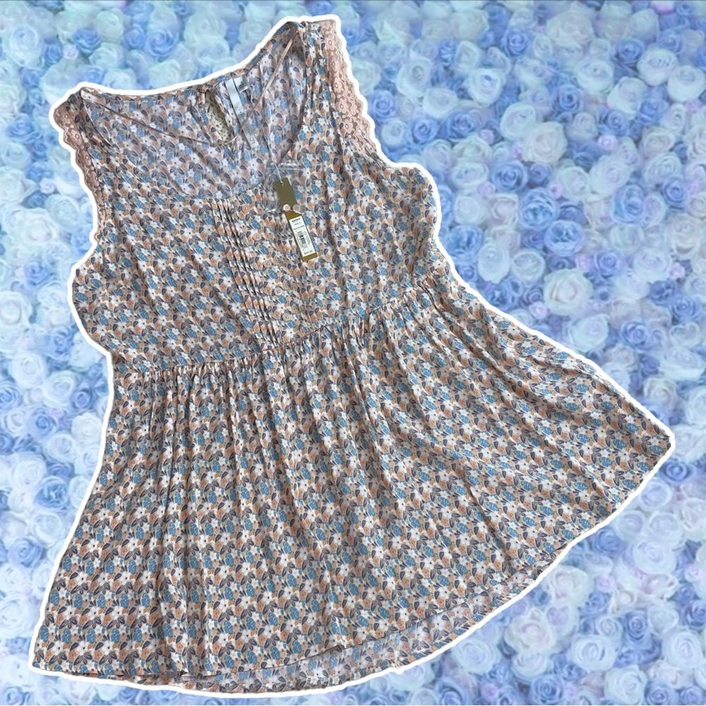 NWT Lauren Conrad Babydoll Top Small Floral $44 Lace Trim Femme Flowy Y2K Flowy